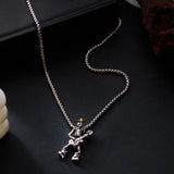 Cifeeo-Halloween Jewelry Retro Gothic Men's Necklace Silver Color Skull Playing Guitar Music Pendant Punk Rock Motorcycle Hip Hop Party Jewelry Gifts