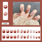 Cifeeo- 24pcs/box Detachable Fake Nails Set Heart Smudge Full Nail Art Tips Short Square Artificial False Nails Tips With Wearing Tools