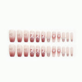 Cifeeo 24pcs Long Coffin Rococo y2k False Nails With Cute Rabbit Love Designs Wearable Gradient Fake Nails Press On French Nail Tips