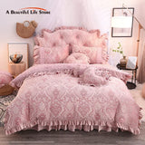 Cifeeo-Autumn and Winter Bedding Set Soft Cozy Carved Velvet Fleece Bedding Set, Warm Princess Wedding Bed Skirt, Ruffles Quilt Cover, Bed Skirt, Pillowcases