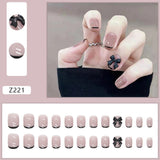 Cifeeo 24pcs/set Bow False Nails With Glue Simple French Short Square Butterfly False Nails Press On Nails Elegant Fingernails Stickers