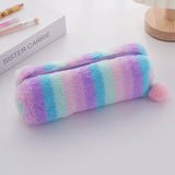 Cifeeo-Back To School Gifts Rainbow Pencil Case Plush Estuches Escolares Pencilcase Gradient Color Large Capacity Kalemlik School Supplies Pencil Pouch