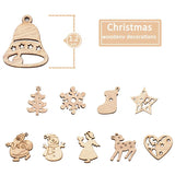 Cifeeo-50Pcs Christmas Natural Wooden Chip Santa Claus Snowflake Christmas Tree Hanging Ornaments Pendant Navidad Decoration DIY Craft