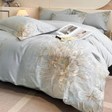 Cifeeo-Queen King Size Luxury Wedding Bedding Set 100% Cotton Flowers Embroidery Duvet cover Bed Sheet Fitted Sheet Pillowcases 4Pcs