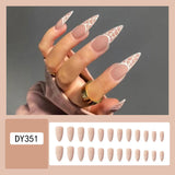 Cifeeo Matte Press On Long Stiletto Almond Shape False Nails Full Cover Nude Color Frosted Fake Nails With Cob-web Designs Nail Tips