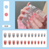 Cifeeo 24Pcs/Set Full Cover False Nail Tips Shining Fashion Medium Length Silvery Fake Nails With Glue Nail Art Europen Manicure Tips