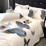 Cifeeo-Egyptian Cotton, Luxury Butterfly Embroidery Bedding Set, Queen King Duvet Cover, Flat, Bed Sheet, Pillowcases, White ,100S