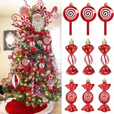 Cifeeo-6Pcs Christmas Red Candy Crutch Lollipop Xmas Tree Hanging Pendant Ornaments 2024 New Year Gift Christmas Home Decoration 2023