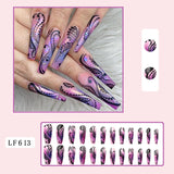 Cifeeo 24Pcs Long Coffin False Nails with Glue Wearable Brown Fake Nails with   Rhinestones Ballet Press on Nails Full Cover Nail Tips