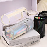Cifeeo-Back To School Gifts Mesh Pencil Case Transparent Pencil Case Girls Cute Stationery Trousse Large Capacity Pen Holder School Supplies Pencil Pouch