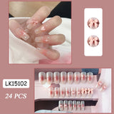 Cifeeo Press On Nails Heart 24PCS Pink Bow False Nail Girls Sweet Style Save Time Medium Coffin Nail Free Shipping Full Cover Nail Tips220908