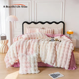 Cifeeo-Autumn and Winter Bedding Set Luxury Faux Rabbit Fur Velvet Fleece Bedding Set, Duvet Cover Set, Bed Sheet, Pillowcases, Gradient, Warm, Winter, 4 Pcs, 5Pcs