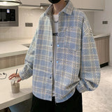 Cifeeo-Winter Outfits Men chill guy Men's Light Luxury Harajuku Texture Plaid Shirt Jacket Leisure Fashion Long Sleeve Korean Popular Button-down Premium Coat