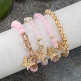 Cifeeo-Christmas Gift New Year's Eve Gift 4Pcs Trendy Butterfly Beaded Bracelet Set For Women Pink Acrylic Beads Elastic Chain Bangle Female Bohemian Party Jewelry Gift