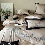 Cifeeo-1000TC Egyptian Cotton Butterfly Flowers Embroidery Bedding Set Duvet Cover Set Flat/Fitted Bed Sheet Pillowcases Home Textiles