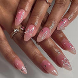 Cifeeo 24Pcs Detachable Almond False Nails French Fake Nails Full Nail Art Tips Press On Nails