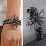 Cifeeo-Halloween Jewelry Gothic Black Spider Layered Bracelets For Men Women Goth Punk Crystal Zircon Insect Beaded Bangles Halloween Festival Jewelry