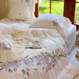 Cifeeo-Flowers Embroidery Lace Ruffles Princess Wedding Bedding Set 1000TC Egyptian Cotton Brushed Duvet Cover Set Bed Sheet Pillowcase