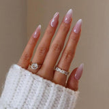 Cifeeo 24Pcs Detachable Almond False Nails French Fake Nails Full Nail Art Tips Press On Nails