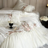 Cifeeo-1000TC Egyptian Cotton Romantic French Wedding Bedding Set Lace Ruffles Flowers Embroidery Duvet Cover Bed Sheet Pillowcase 4Pcs