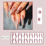 Cifeeo 24Pcs Long Coffin False Nails with Glue Wearable Brown Fake Nails with   Rhinestones Ballet Press on Nails Full Cover Nail Tips