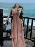 Cifeeo-Summer New Fashion Women Sexy Pleated  Boho Long Dress Vacation Beach Strap A line Ladies Robe 2024 Sundress