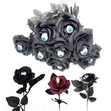 Cifeeo 5PC Black Artificial Rose Flowers with Eyes Skull Halloween Decorative Props Fake Flower Party Home Table Vase Decor Accessories