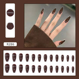 Cifeeo- Dark Brown Nail Art Wearable Press On Fake Nails Tips 24pcs/box False Nails With Wearing Tools As Gift