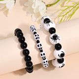 Cifeeo-Halloween Jewelry 3 Pcs Halloween Multi-Layer Bracelets Set for Women Men Vintage Pumpkin Spider Skull Elastic Beaded Bracelet Party Jewelry Gift