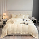 Cifeeo-Milkshake White 600TC Egyptian Cotton Flowers Embroidery Bedding Set 100% Cotton Duvet Cover Set Bed Sheet Pillowcase Queen King