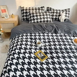 Cifeeo-Nordic Pink Black Checkerboard Duvet Cover Set with Pillowcase Bed Sheet Kid Girls Bedding Sets Full Queen Twin Kawaii No Filler