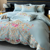 Cifeeo-Luxury Exquisite Flowers Embroidery Bedding Set Queen King Duvet Cover Set Flat/Fitted Bed Sheet Pillowcases Wedding Bed Set