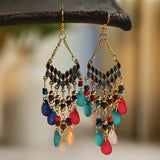 Cifeeo-Christmas Gift New Year's Eve Gift Bohemian Water Drop Tassel Earrings For Women Colorful Beads Dangle Ethnic Style Earring Female Fashion Jewelry