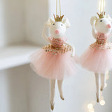 Cifeeo-New Christmas Mouse Doll Pendant Girl Ballet Angel Christmas Tree Pendant Plush Hanging Xmas Decoration Charms New Year Gifts