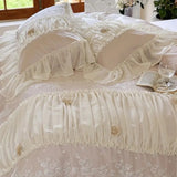 Cifeeo-Pink 1000TC Egyptian Cotton Rose Lace Ruffles Princess Wedding Bedding Set 1 Duvet Cover, 1 Flat/Fitted Bed Sheet, 2 Pillowcases