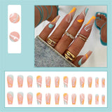 Cifeeo  New French Coffin Fake Nails With Designs Fashion Rose Red False Nails Press On Nails Long Ballerina Removable Nail Patches