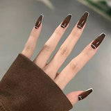 Cifeeo- Dark Brown Nail Art Wearable Press On Fake Nails Tips 24pcs/box False Nails With Wearing Tools As Gift