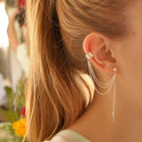 Back to college 2023 Fashion Accessories Personality Earrings Ear Clips Metal Leaf Tassel Earrings Ear Clips