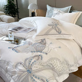 Cifeeo-100% Egyptian Cotton Luxury Butterfly Embroidery Wedding Bedding Set 100% Cotton Duvet Cover Flat/Fitted Bed Sheet Pillowcases