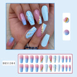 Cifeeo 24Pcs Long Coffin False Nails with Glue Wearable Brown Fake Nails with   Rhinestones Ballet Press on Nails Full Cover Nail Tips