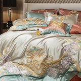 Cifeeo-4/6/9Pcs Gorgeous Vintage Flowers And Gold Embroidery Bedding Set Brocade Egyptian Cotton Duvet Cover Set Bed Sheet Pillowcases