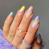 Cifeeo New Rainbow Color French Tips Fashion Almond Fake Nails With Designs Wearable False Nails Press On Nails DIY Manicure Patches