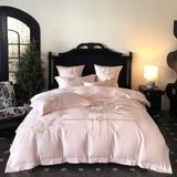 Cifeeo-Pink Chinese Style Flowers Bird Embroidery Luxury Bedding Set 1000TC Egyptian Cotton Duvet Cover Bed Sheet Pillowcases 4/5Pcs