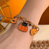 Cifeeo-Halloween Jewelry Halloween Punk Harajuku Metal Chain Bracelet For Women Men Pumpkin Ghost Spider Hat Pendant Bangles Y2K Party Charm Jewelry Gift