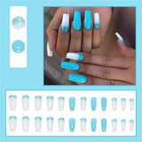 Cifeeo Fashion Pink Blue Blooming French Tips Coffin Fake Nail Tips With Designs Ballerina False Nails Set Press On Nails DIY Manicure