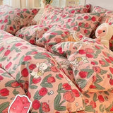 Cifeeo-INS Gentle Pink Rose Bedding Set for Girls Women Soft Bed Sheet Set Pillowcase Single Twin Full 200x230cm Kawaii Duvet Cover Set
