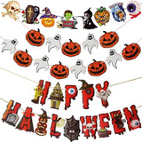 Cifeeo Halloween Letter Paper Boo Banners 3D Bats Sticker Pumpkin Witch Skull Bunting Flags Halloween Party Backdrops Hanging Decoratio