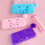 Cifeeo-Back To School Gifts Cute Cat Pencil Case Plush Pencil Cases For Girls Trousse Scolaire Soft School Supplies Estuche Escolar Stationery Pencil Pouch