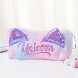 Cifeeo-Back To School Gifts Sequins Ears Pencil Case School Supplies Pencil Pouch Estuche Escolar Embroidery Cartoon Cute Stationery Plush Pencil Case Girls