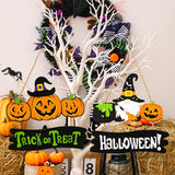 Cifeeo Halloween Pumpkin Wooden Hanging Ornaments Gnome Witches Wood Craft door Sign Hanging Pendant Halloween Home Party Decorations